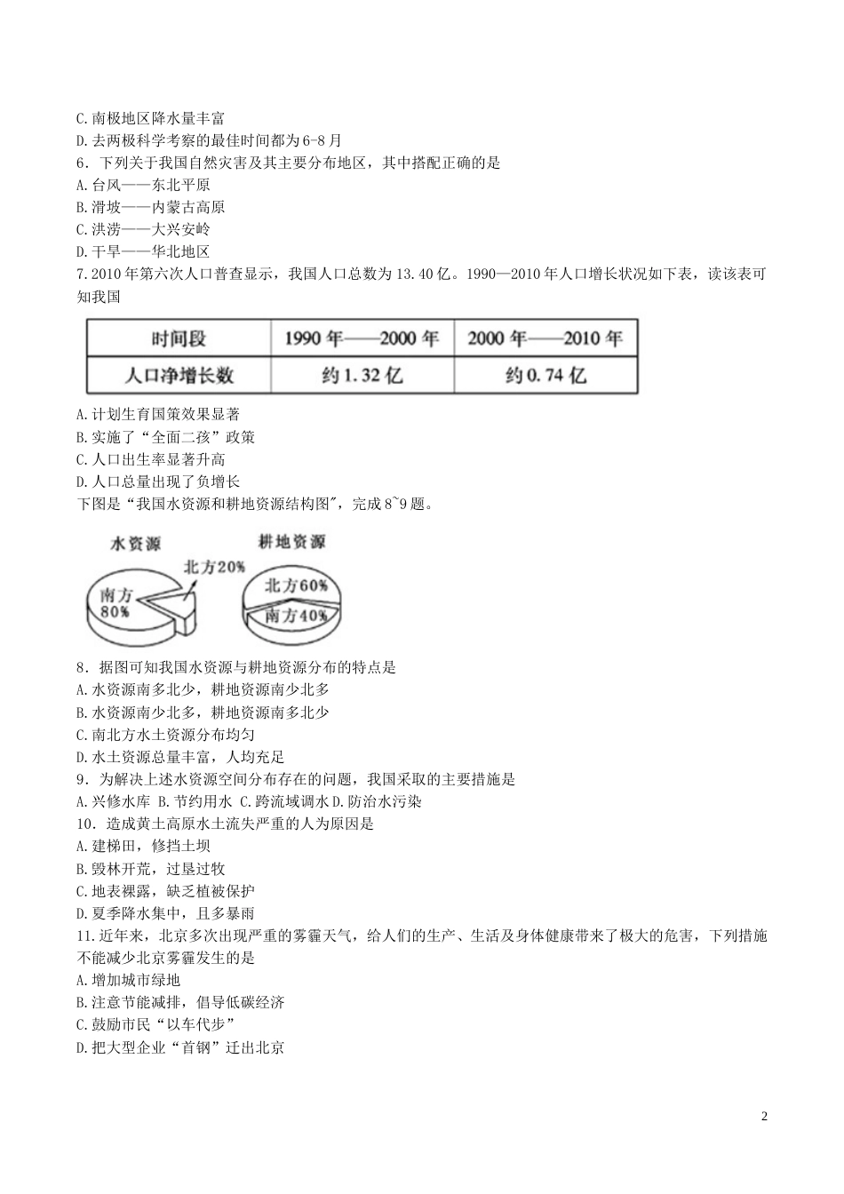 内蒙古呼伦贝尔市、兴安盟2018年中考地理真题试题（含答案）.doc_第2页