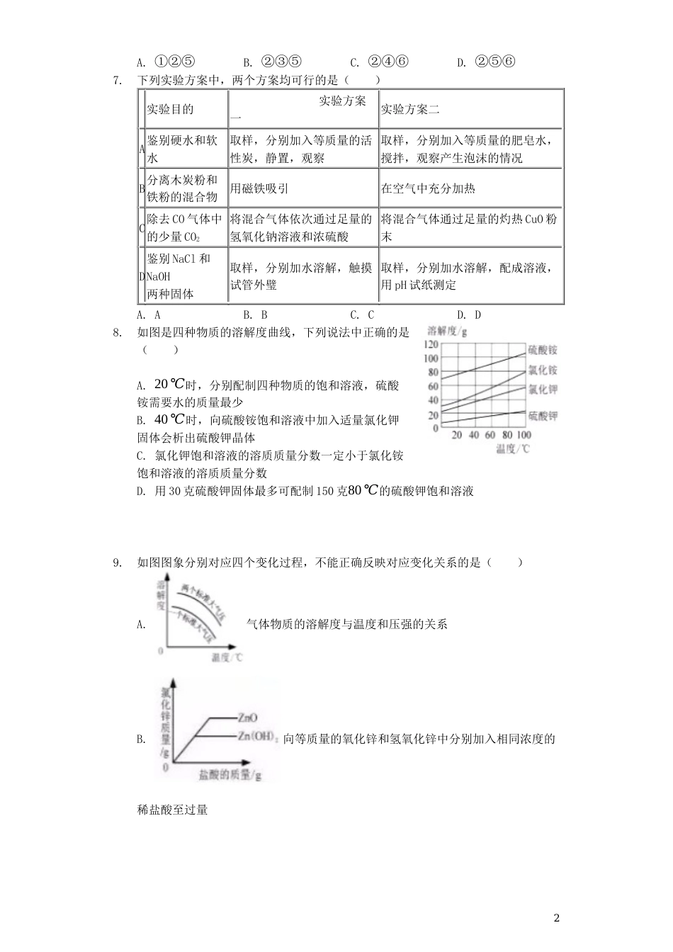 内蒙古呼和浩特市2019年中考化学真题试题（含解析）.docx_第2页