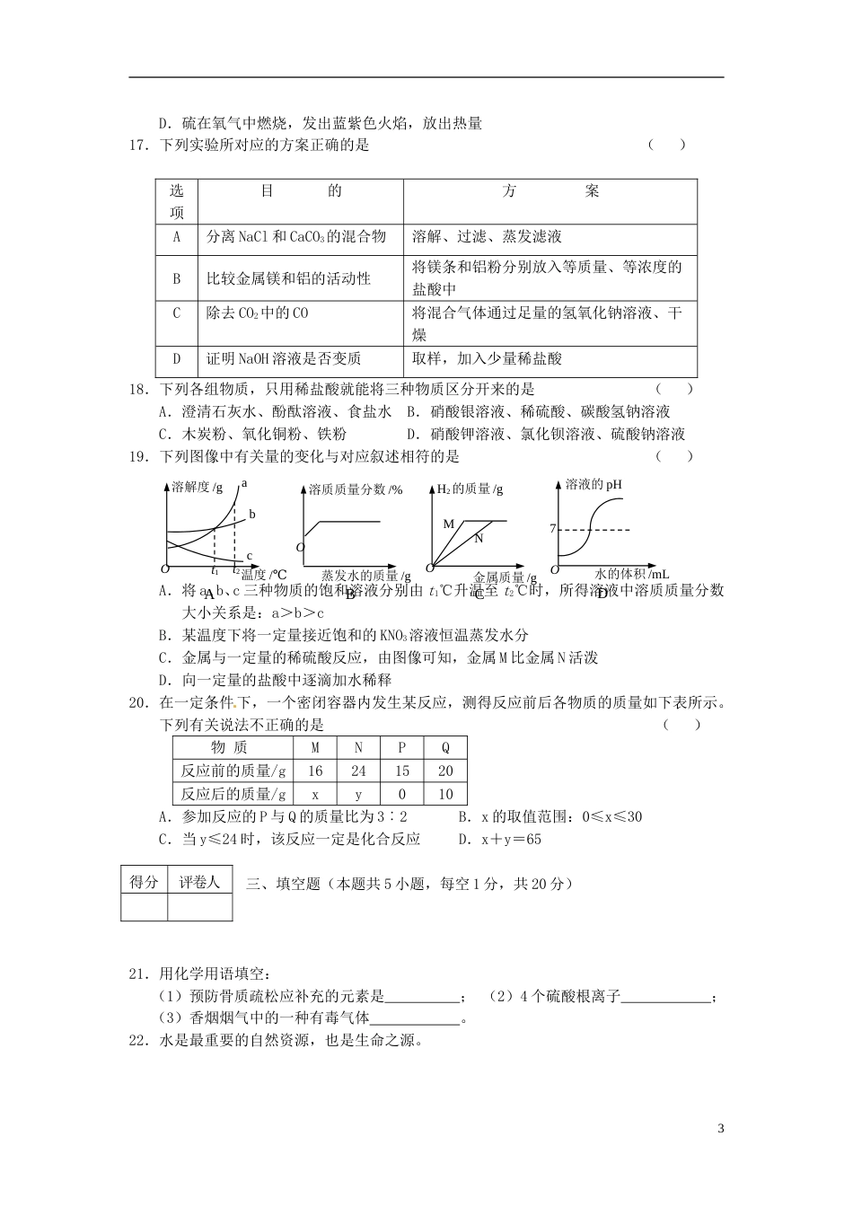 黑龙江省龙东地区2015年中考化学真题试题（含答案）.doc_第3页
