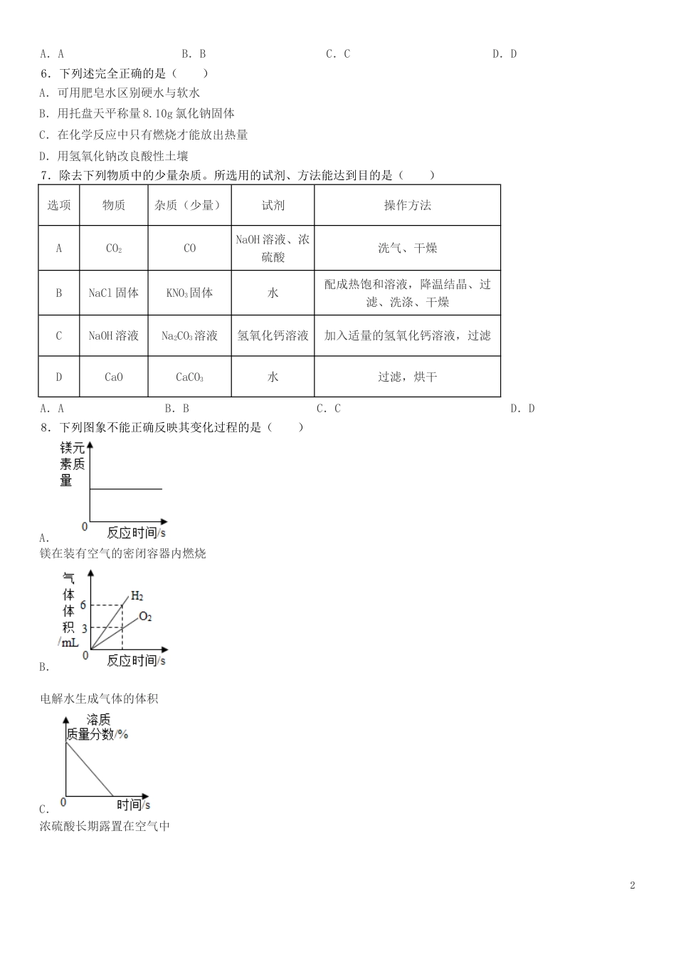 黑龙江省大庆市2019年中考化学真题试题.doc_第2页