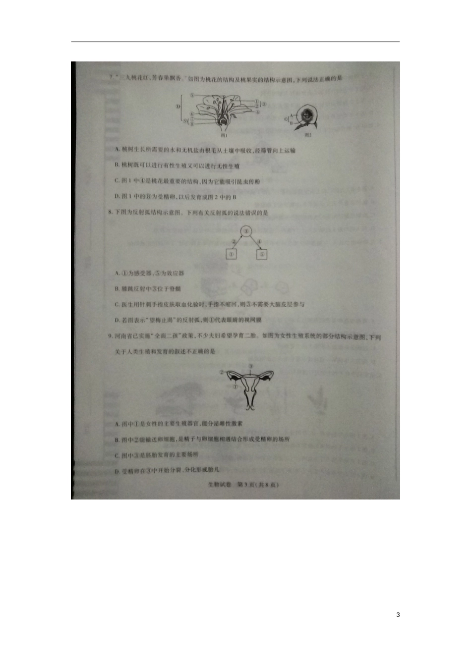 河南省新乡市2018年中考生物真题试题（扫描版，含答案）.doc_第3页