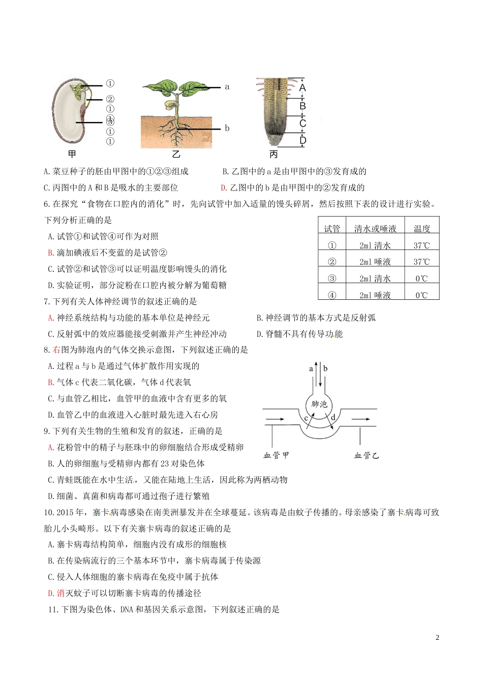 河北省沧州市2016年中考生物真题试题（含答案）.doc_第2页