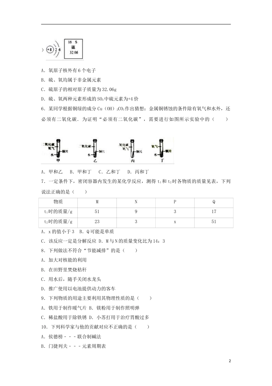 河北省2017年中考化学真题试题（含解析）.DOC_第2页