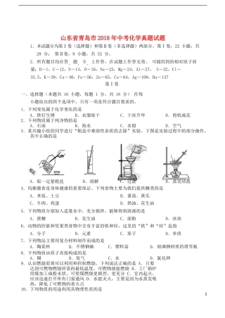山东省青岛市2018年中考化学真题试题（含答案）.doc