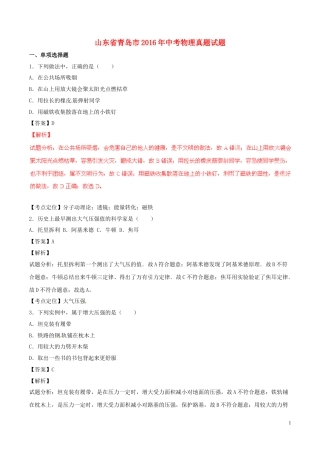 山东省青岛市2016年中考物理真题试题（含解析）.DOC