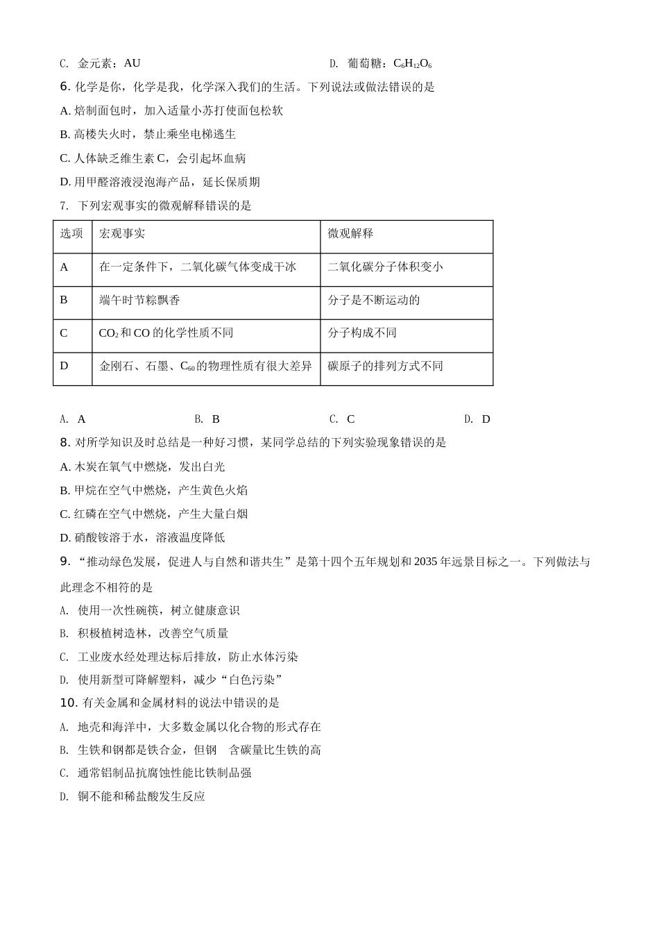 山东省临沂市2021年中考化学试题（原卷版）.doc_第2页