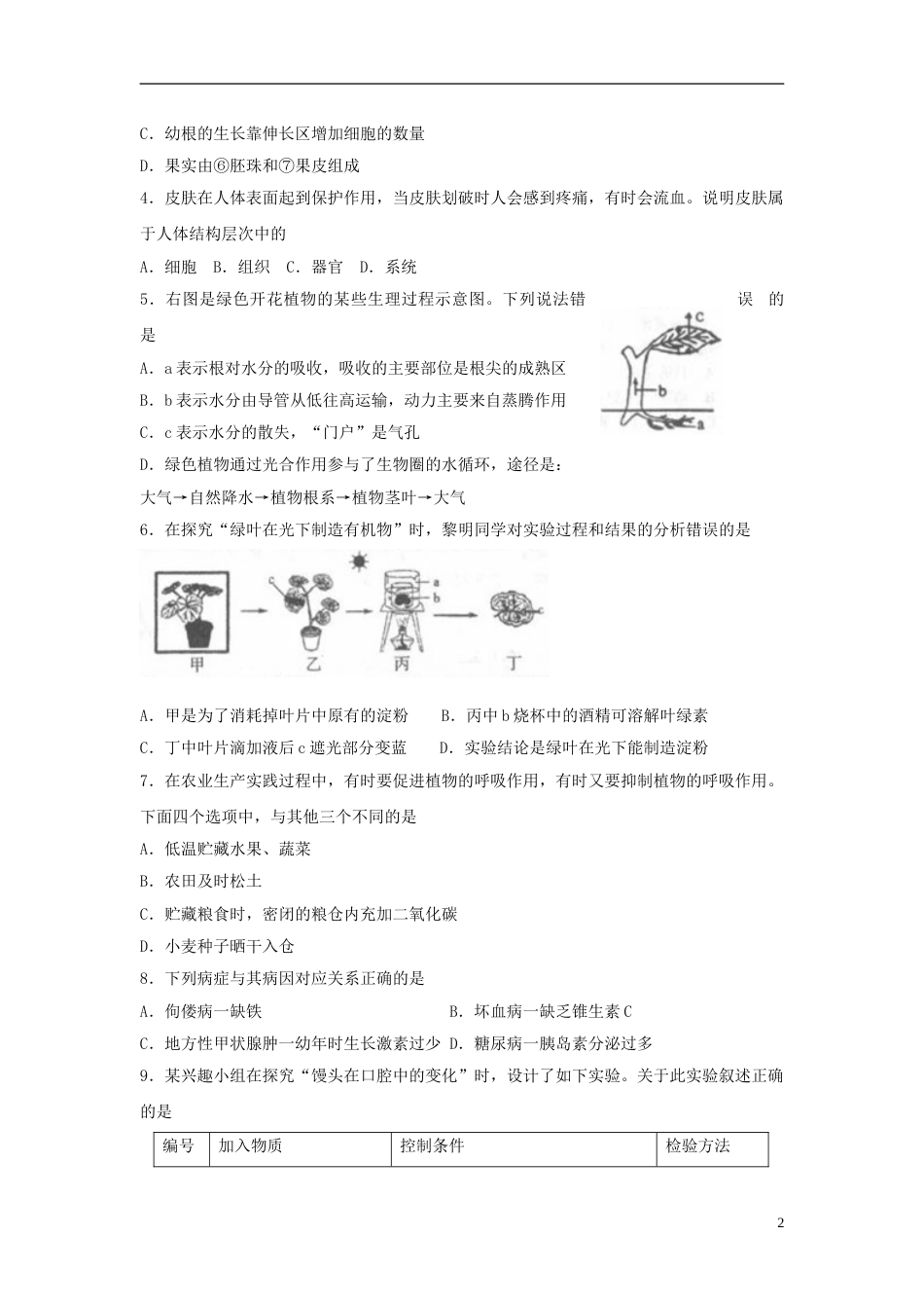 山东省临沂市2018年中考生物真题试题（含答案）.doc_第2页