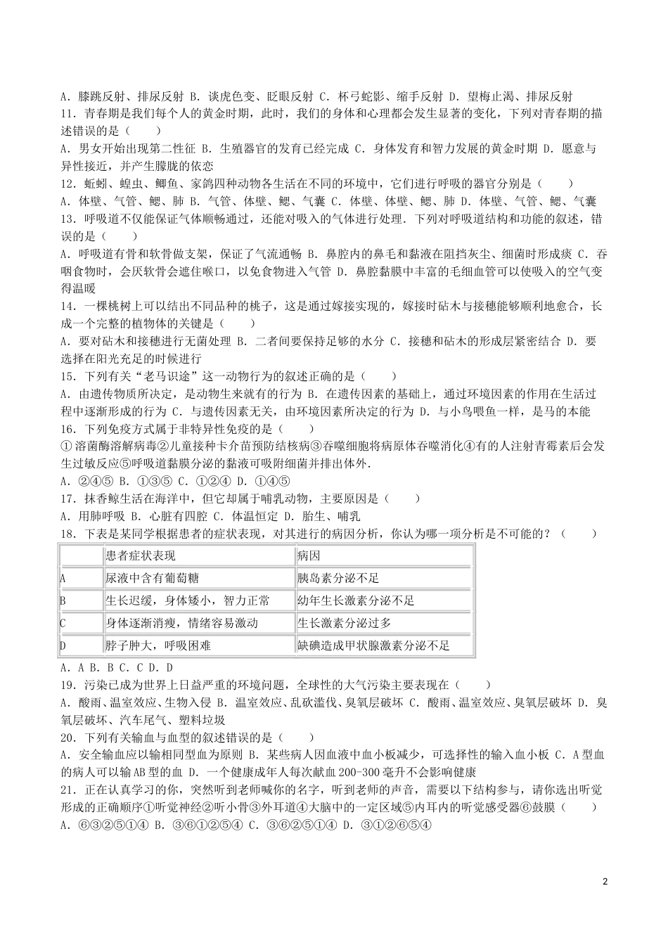 山东省临沂市2016年中考生物真题试题（含解析）.doc_第2页