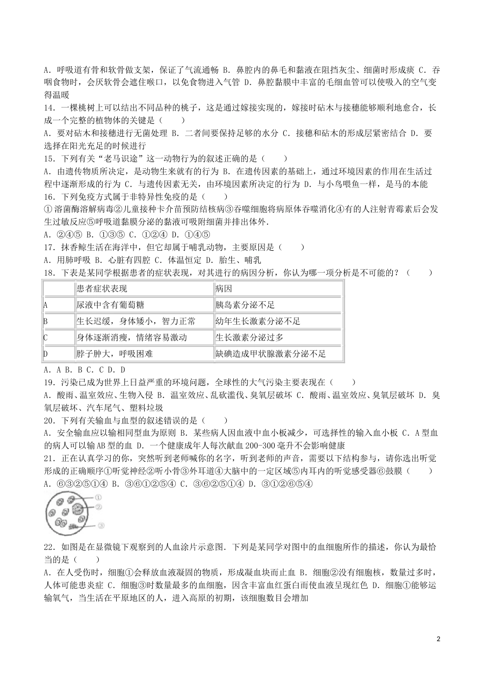 山东省临沂市2016年初中学业考试生物试题.doc_第2页
