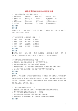 湖北省黄石市2019年中考语文真题试题（含解析）.doc