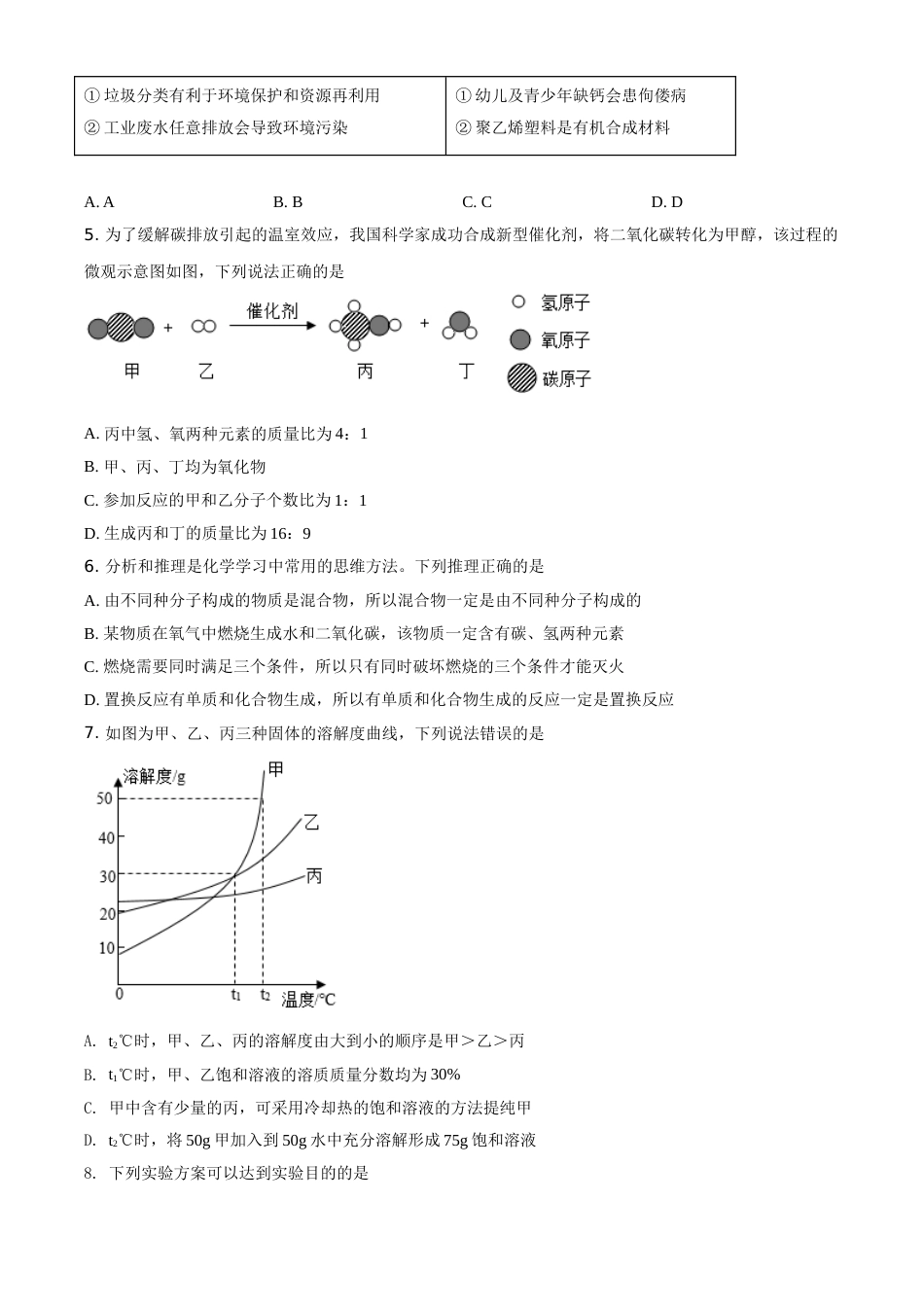 湖北省黄冈市2021年中考化学试题（原卷版）(1).doc_第2页