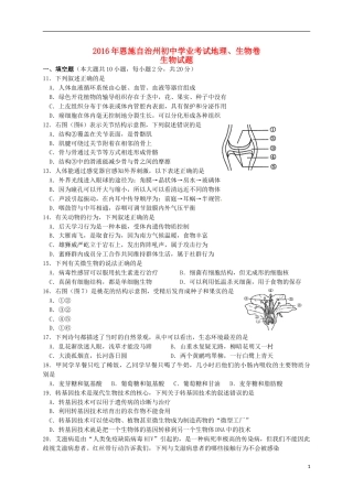 湖北省恩施州2016年中考生物真题试题（含答案）.doc