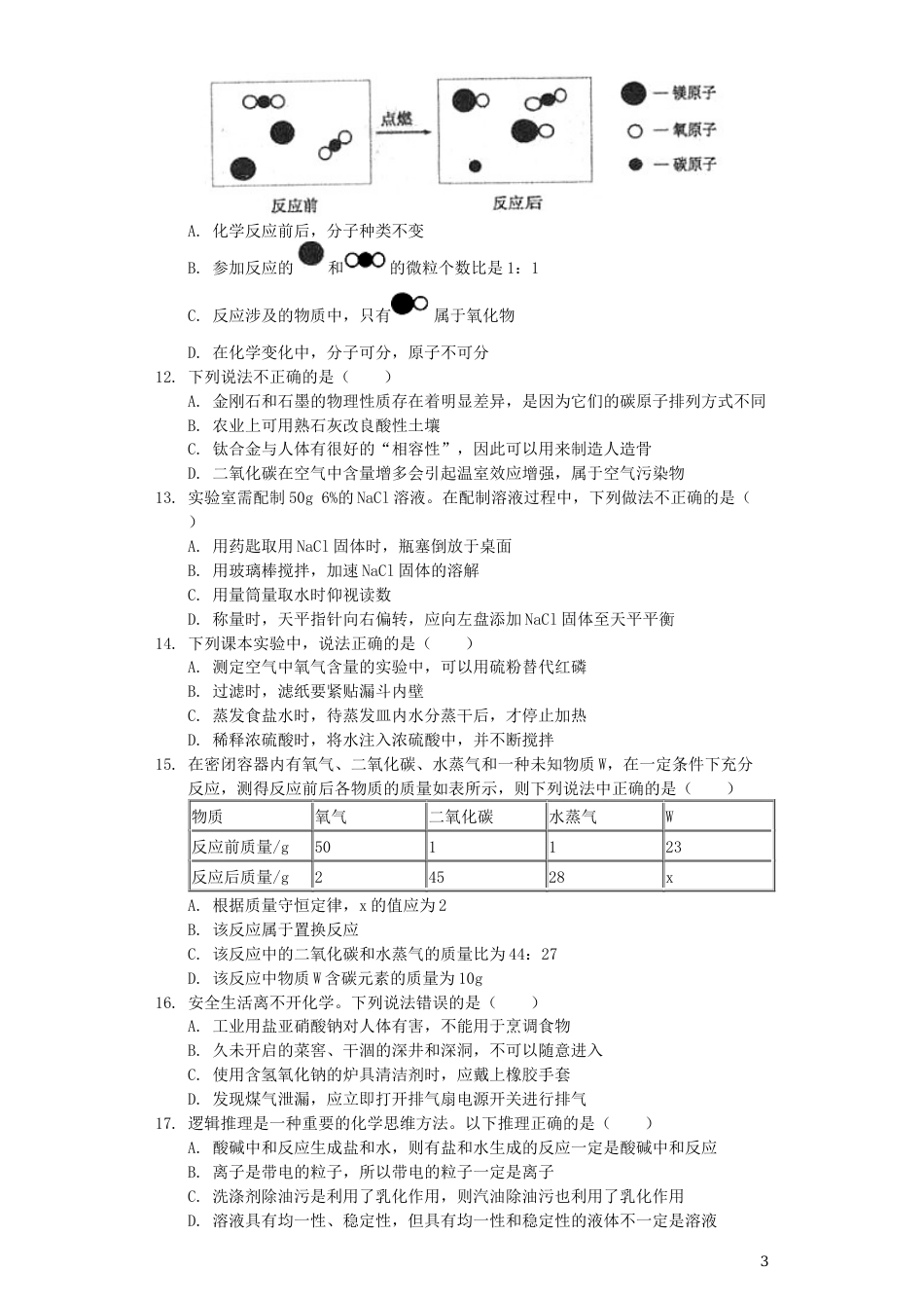 黑龙江省七台河市2019年中考化学真题试题（含解析）.docx_第3页