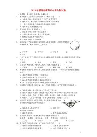 湖南省衡阳市2019年中考生物真题试题（含解析）.docx