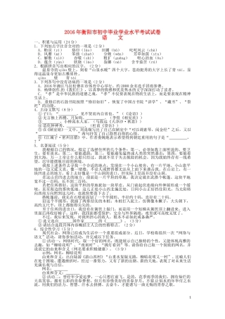 湖南省衡阳市2016年中考语文真题试题（含答案）.doc
