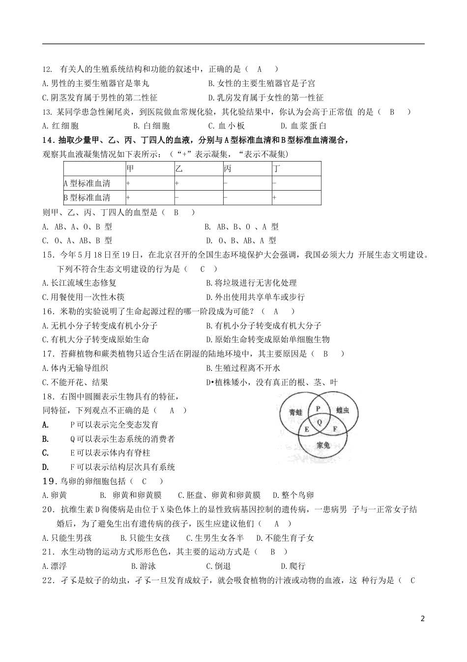湖南省常德市2018年中考生物真题试题（含答案）.doc_第2页