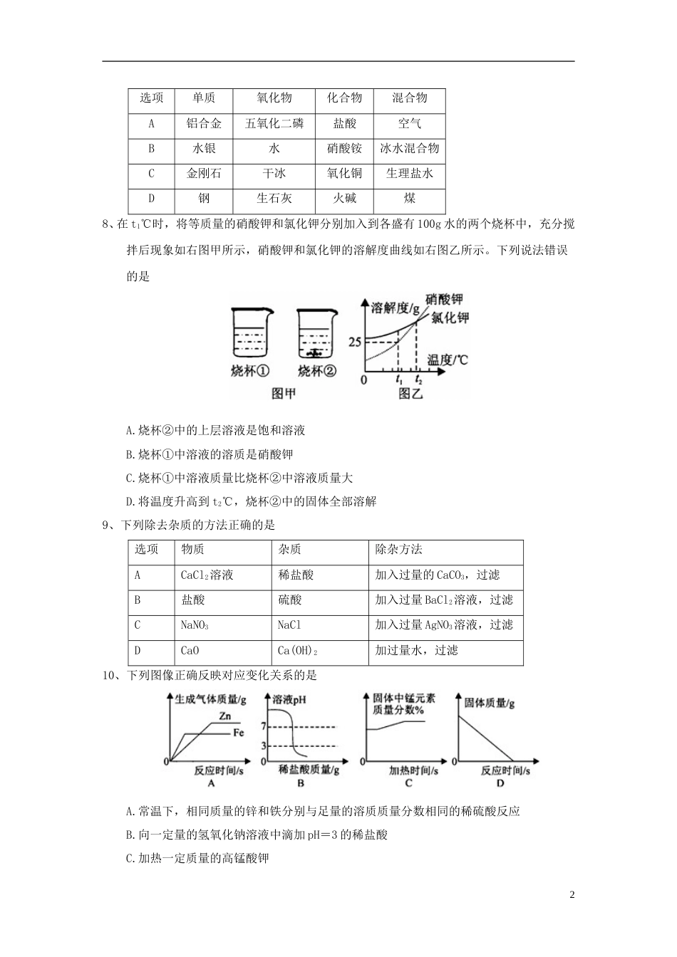 湖北省咸宁市2018年中考化学真题试题（含答案）.doc_第2页
