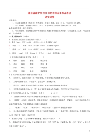 湖北省咸宁市2017年中考语文真题试题（含答案）.doc