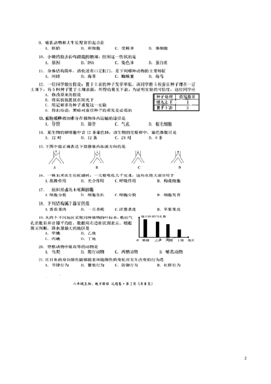 湖北省咸宁市2016年中考生物真题试题（扫描版，含答案）.doc_第2页