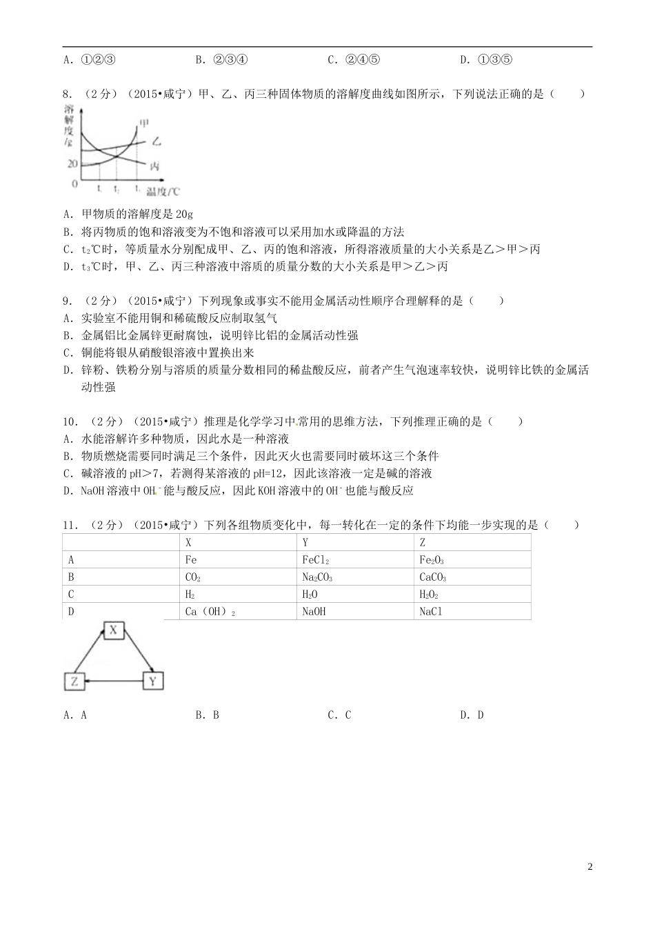湖北省咸宁市2015年中考化学真题试题（含答案）.doc_第2页