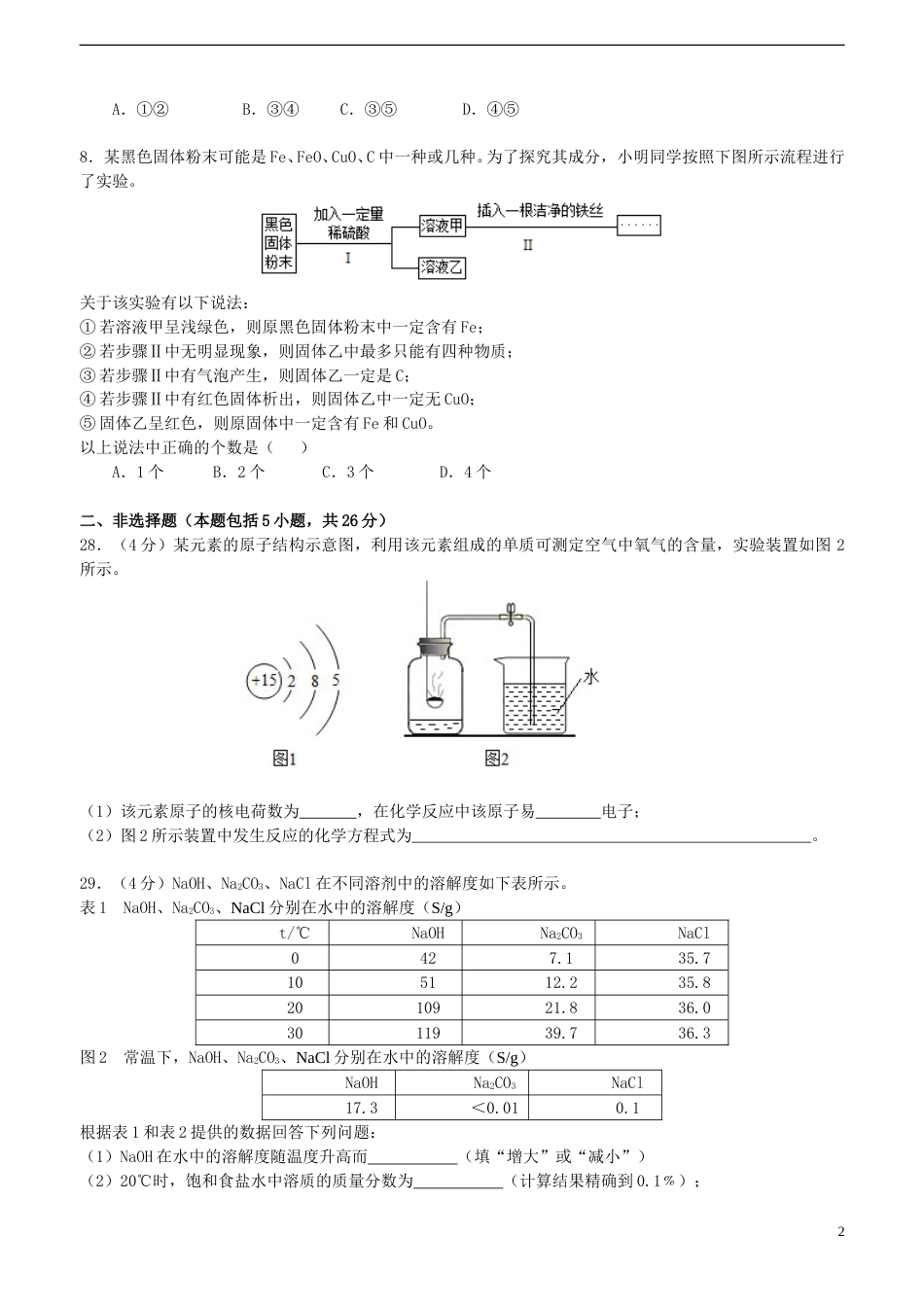 湖北省武汉市2015年中考化学真题试题（含扫描答案）.doc_第2页