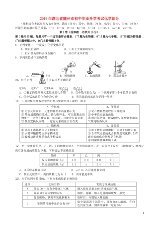 湖北省随州市2019年中考化学真题试题.doc