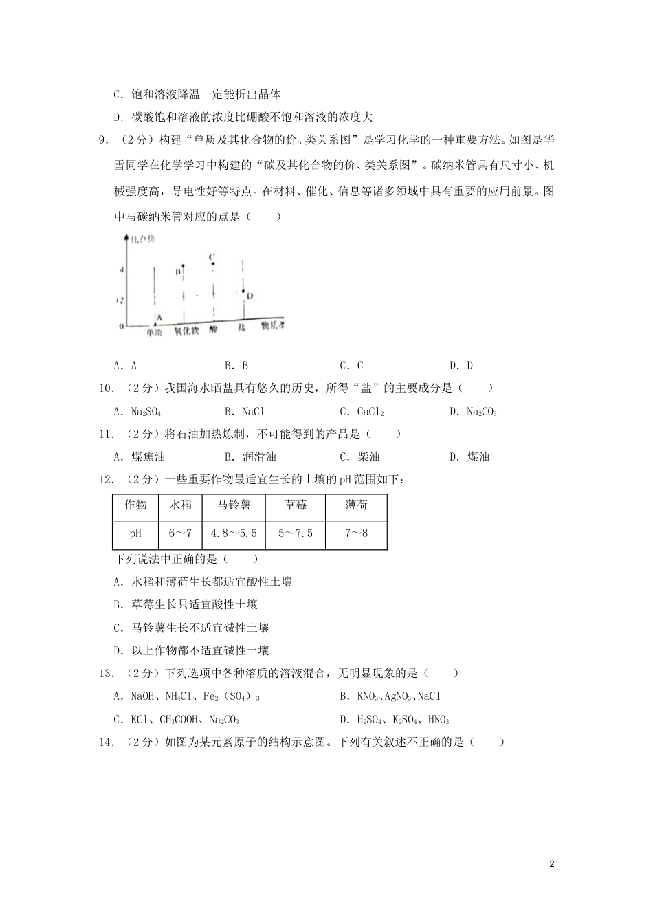湖南省株洲市2019年中考化学真题试题（含解析）.doc_第2页