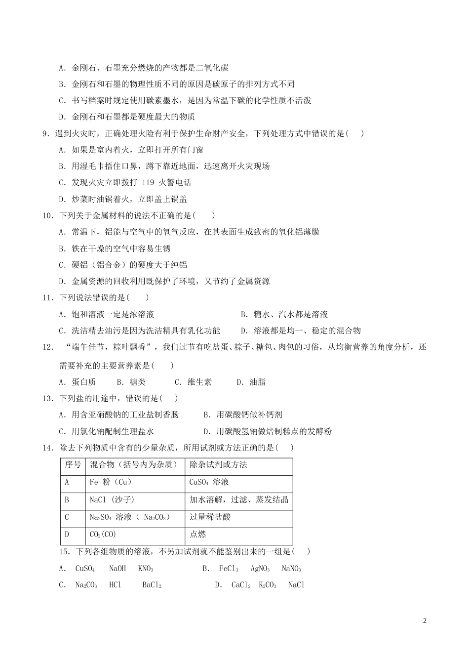 湖南省长沙市2017年中考理综（化学部分）真题试题（含答案）.DOC_第2页