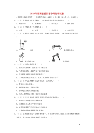 湖南省岳阳市2019年中考化学真题试题（含解析）.doc
