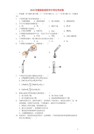 湖南省益阳市2019年中考化学真题试题（含解析）.docx