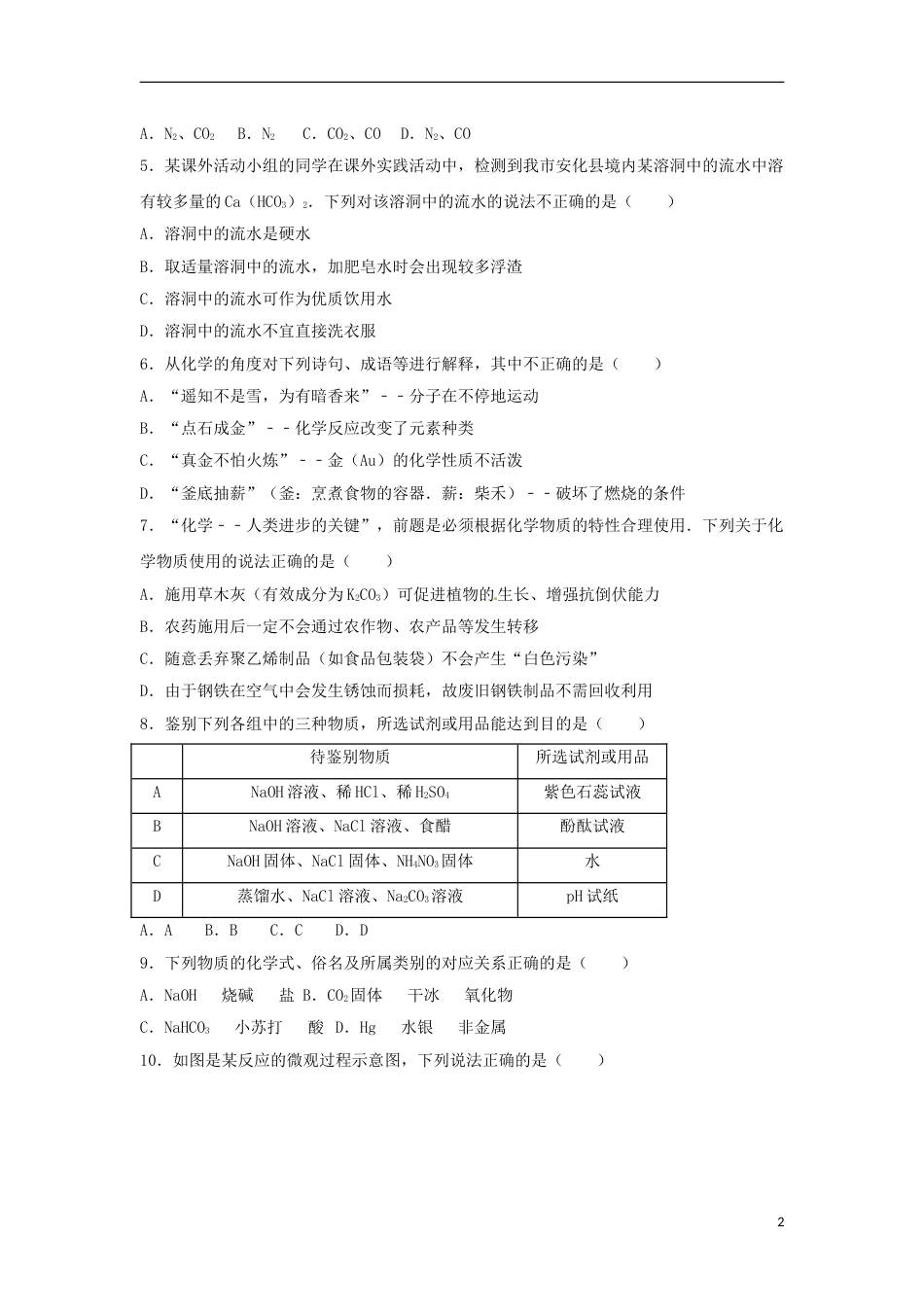 湖南省益阳市2017年中考化学真题试题（含解析）.DOC_第2页