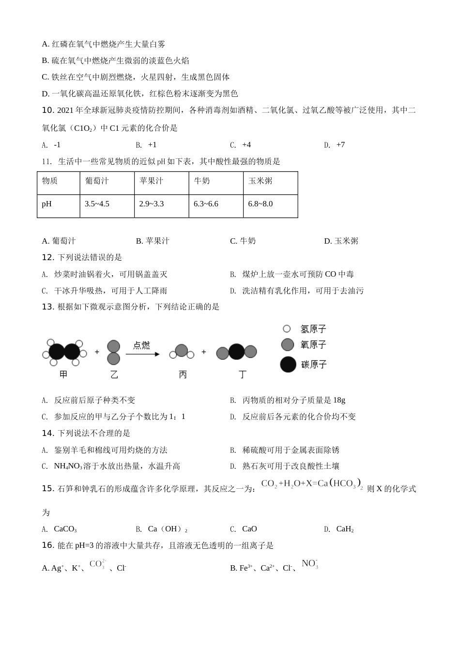 湖南省湘潭市2021年中考化学试题（原卷版）.doc_第2页