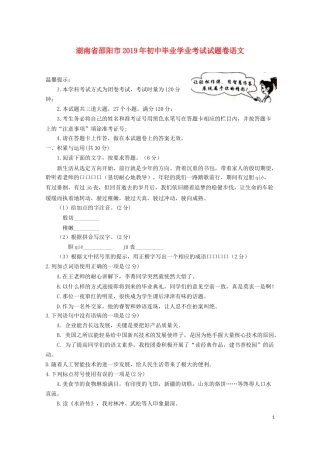 湖南省邵阳市2019年中考语文真题试题.docx