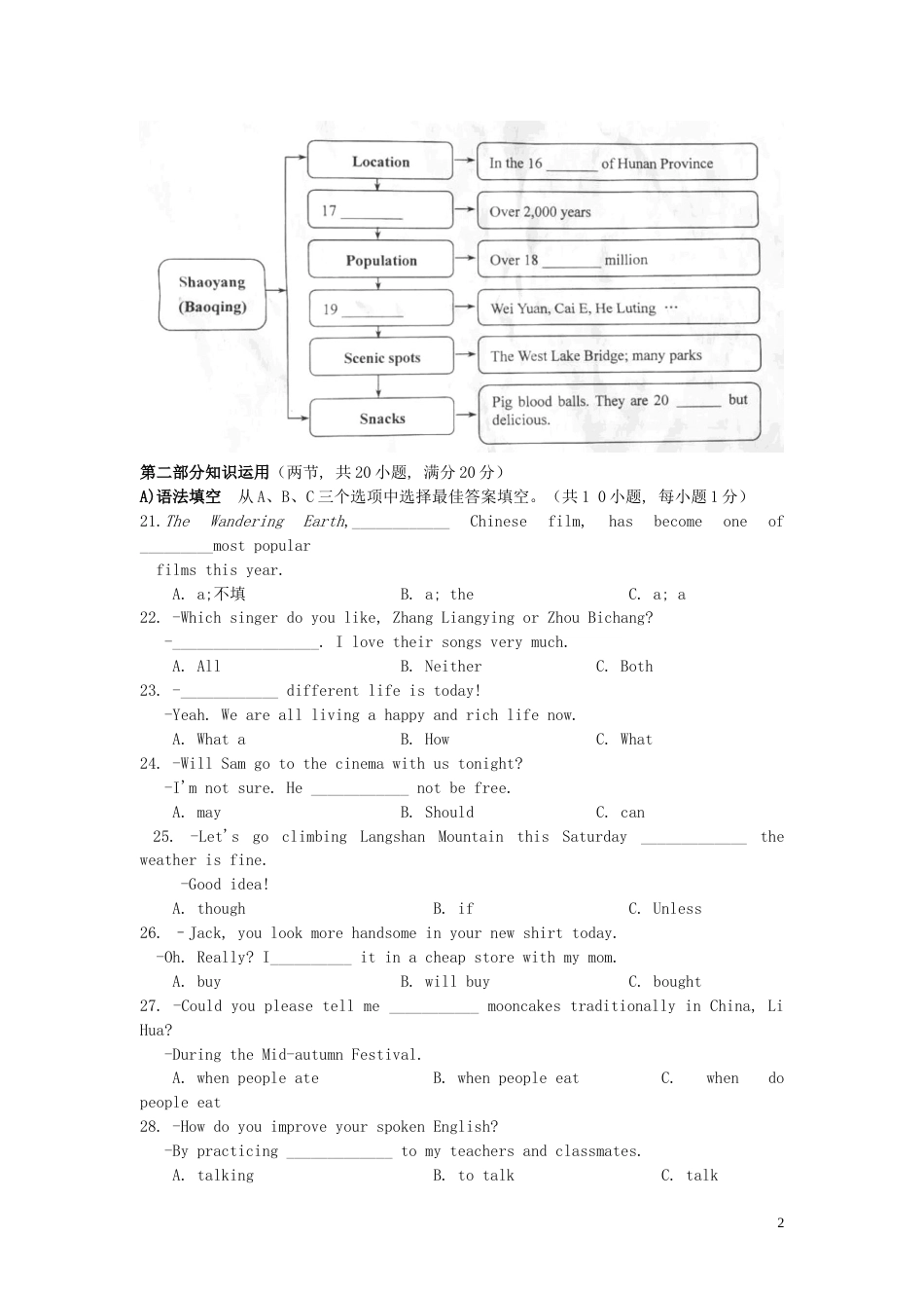 湖南省邵阳市2019年中考英语真题试题.doc_第2页
