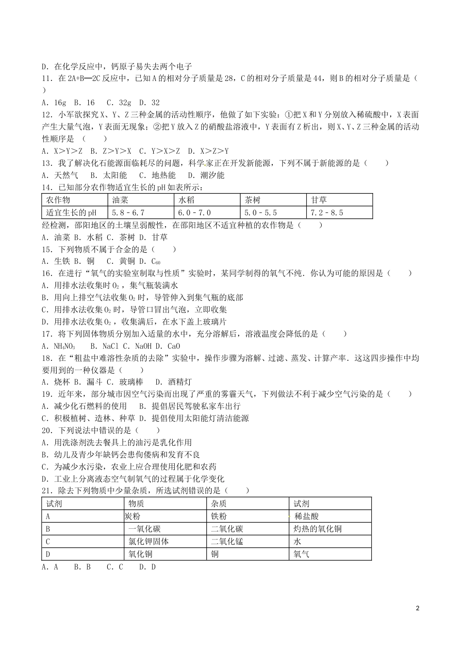 湖南省邵阳市2016年中考化学真题试题（含解析）.DOC_第2页