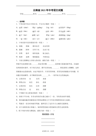 2021年云南省中招考试语文试题(word版，有答案).docx