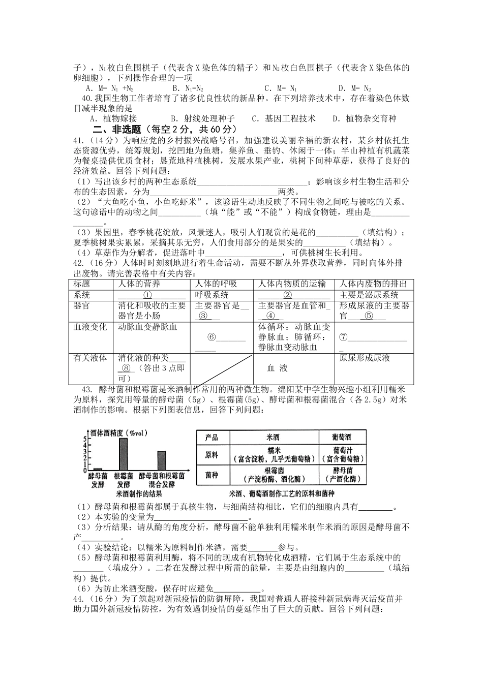 2021年四川省绵阳市初中学业水平考试生物学试题.doc_第3页