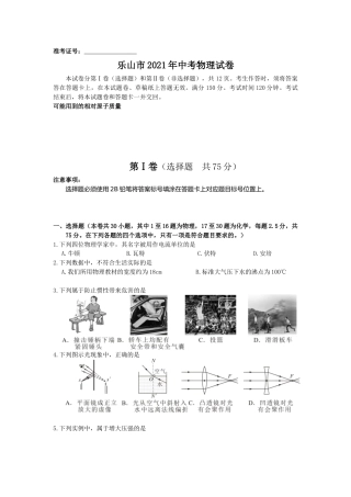 2021年四川省乐山市中考物理真题 (原卷版).docx