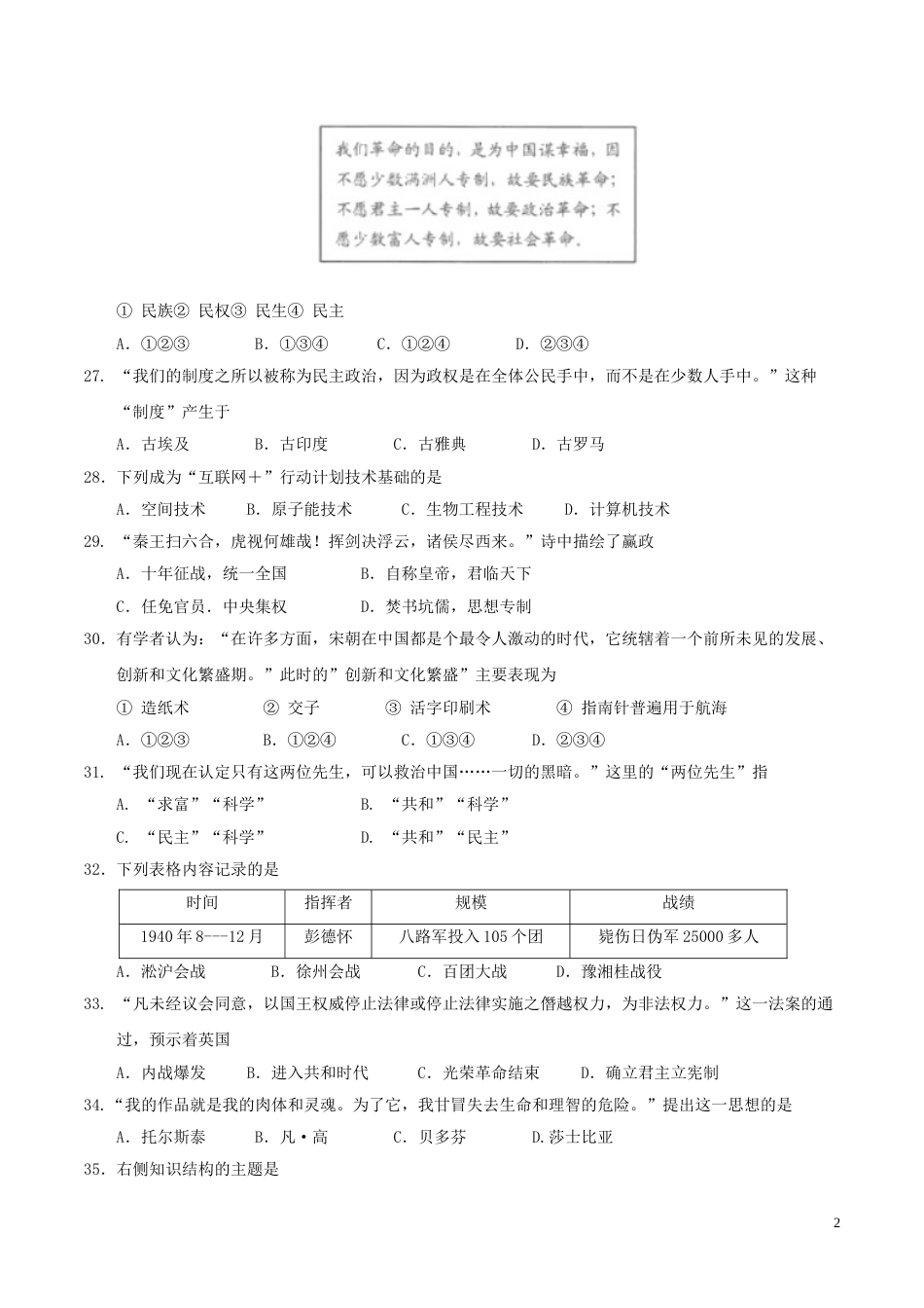 江苏省连云港市2017年中考历史真题试题（含答案）.doc_第2页