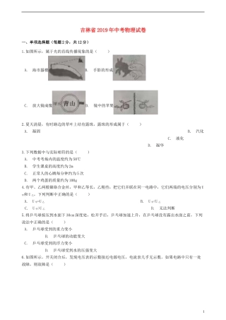 吉林省2019年中考物理真题试题（含解析）.docx