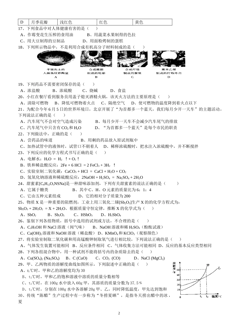 北京市2006年度中考化学真题与答案.doc_第2页