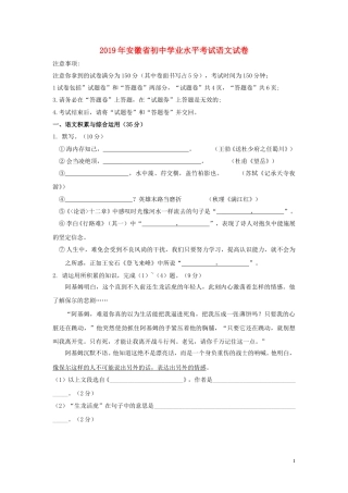 安徽省2019年中考语文真题试题.doc