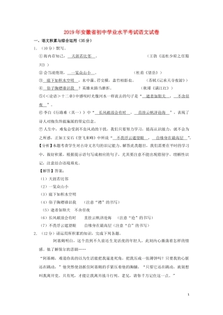 安徽省2019年中考语文真题试题（含解析）.doc