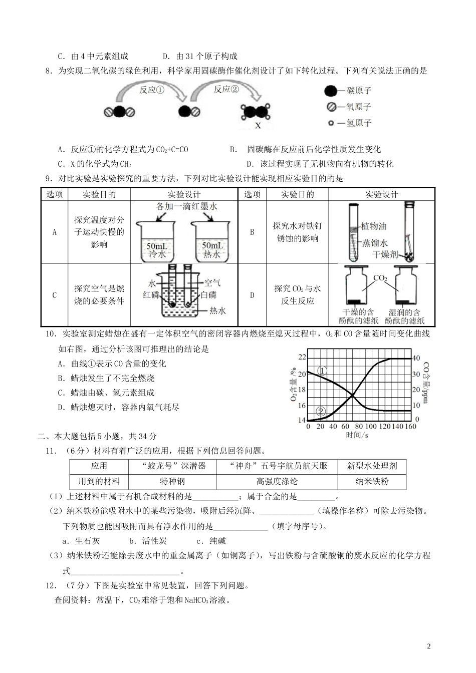 安徽省2018年中考化学真题试题（含答案）.doc_第2页