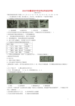 安徽省2016年中考化学真题试题（含答案）.DOC