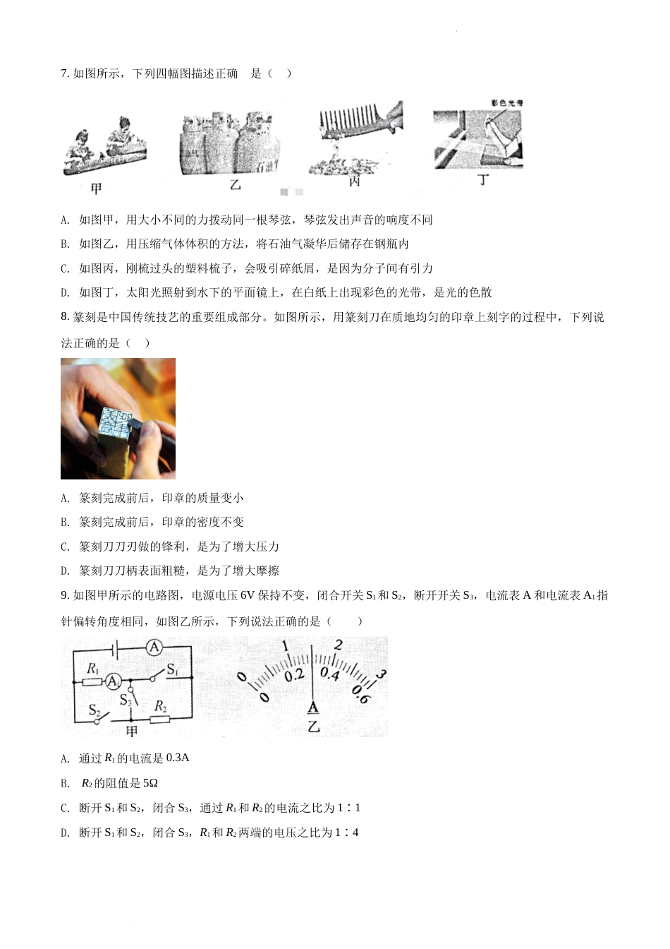 2022年辽宁省沈阳市中考物理试题（原卷版）.docx_第3页