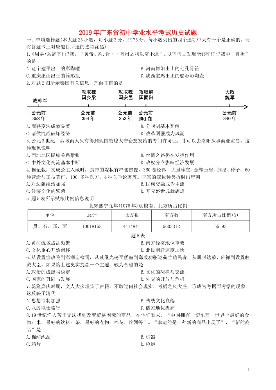 广东省2019年中考历史真题试题.doc_第1页
