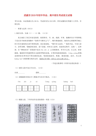 甘肃省武威市2019年中考语文真题试题.docx