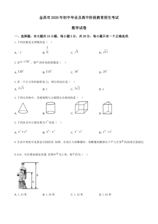 甘肃省金昌市2020年中考数学试题.docx