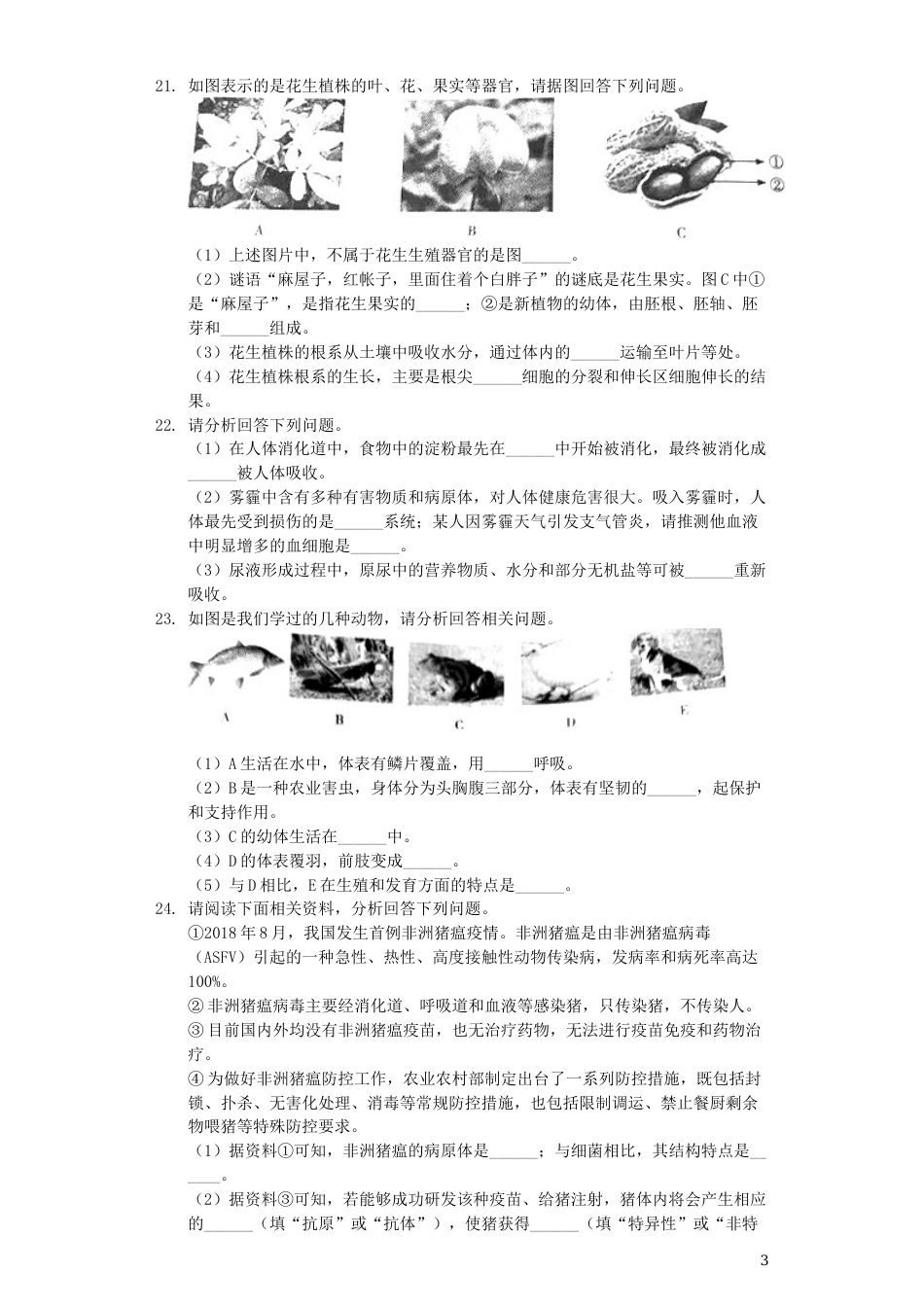 甘肃省定西市2019年中考生物真题试题（含解析）.docx_第3页